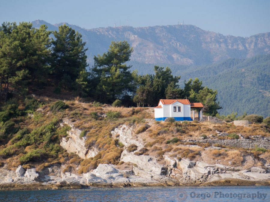 small church on a cliff near the old harbor in Thasos