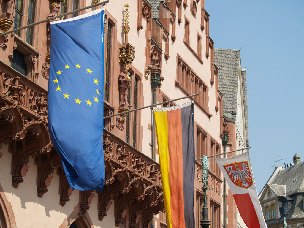 Flag hanging off the City Hall in Frankfurt